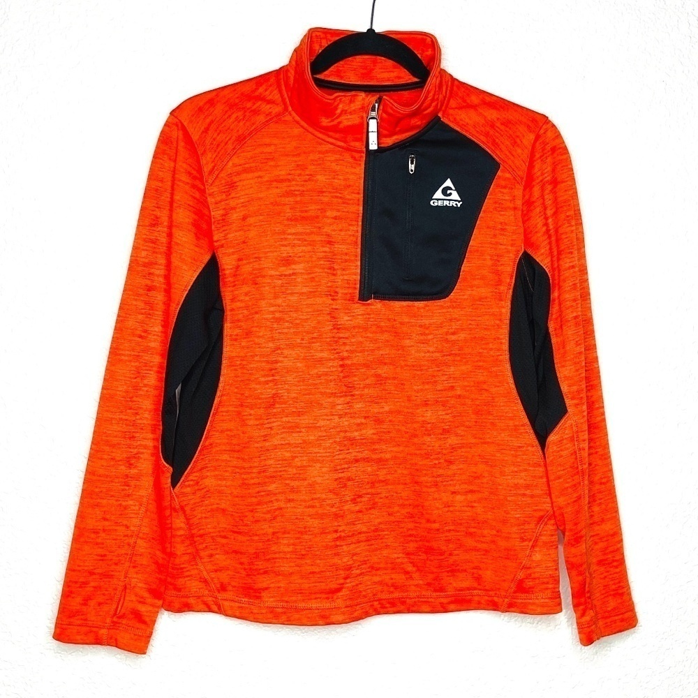 GERRY Kid's Orange Black 1/4 Zip Pullover Thumb Hole Sweater Size 14 / 16